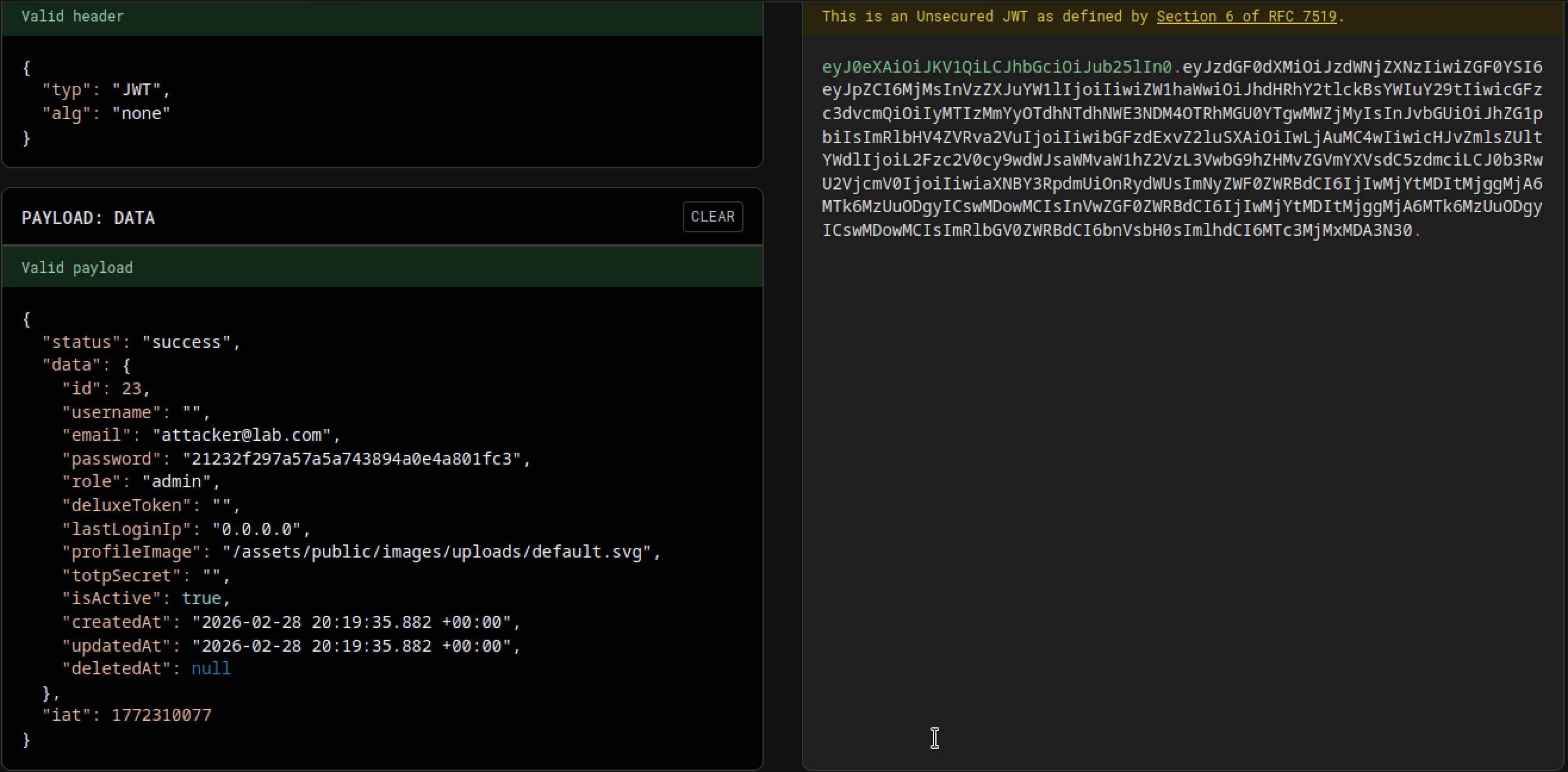 Modified JWT Token